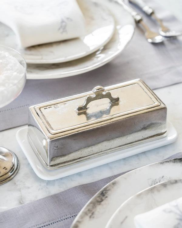 Tuscan Rectangular Pewter & Ceramic Butter Dish - Lone Fox