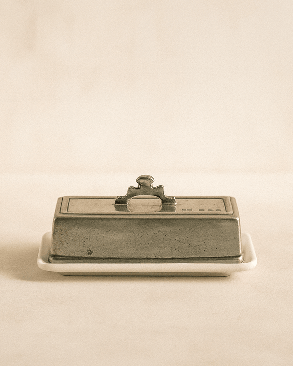 Tuscan Rectangular Pewter & Ceramic Butter Dish - Lone Fox