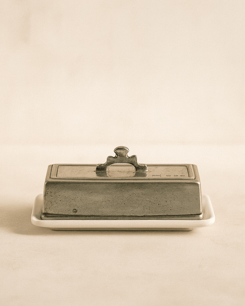 Tuscan Rectangular Pewter & Ceramic Butter Dish - Lone Fox