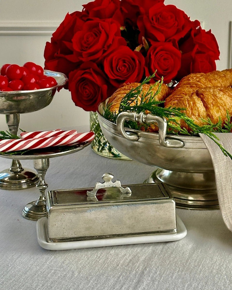 Tuscan Rectangular Pewter & Ceramic Butter Dish - Lone Fox