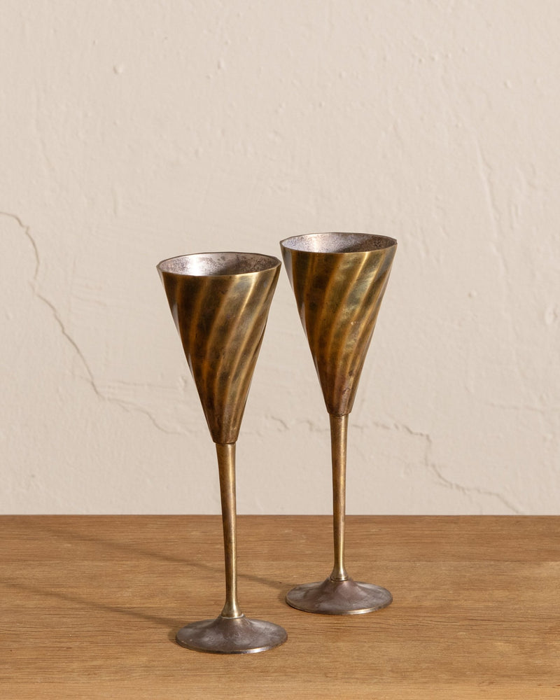 Twisted Brass Champagne Glasses (Set of 2) - Lone Fox