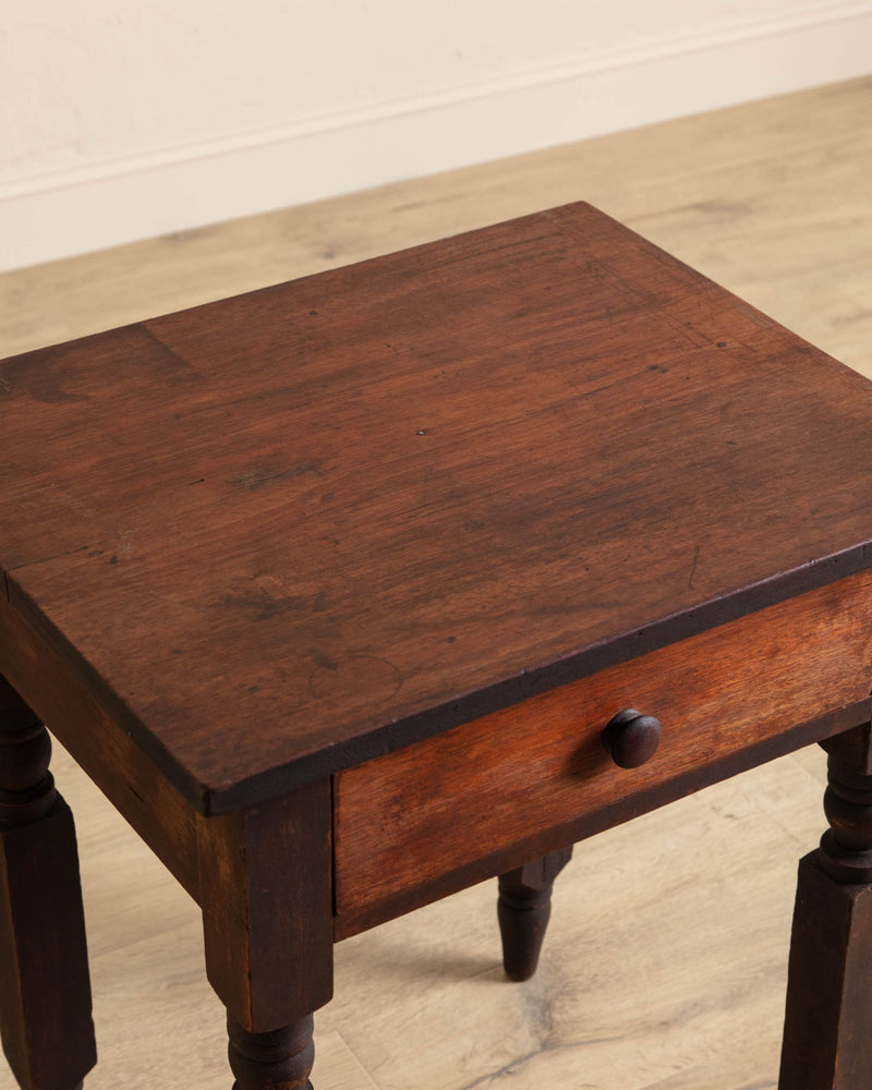 Unique Aged Side Table w/ Faceted Legs and Drawer - Lone Fox