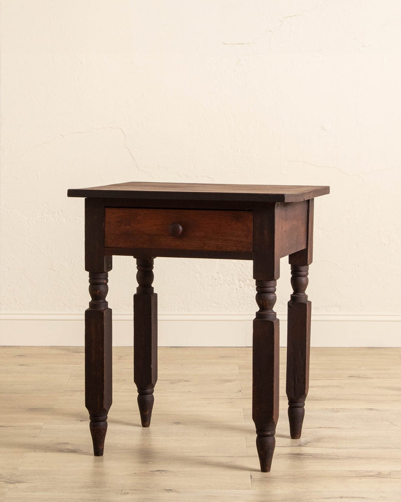 Unique Aged Side Table w/ Faceted Legs and Drawer - Lone Fox