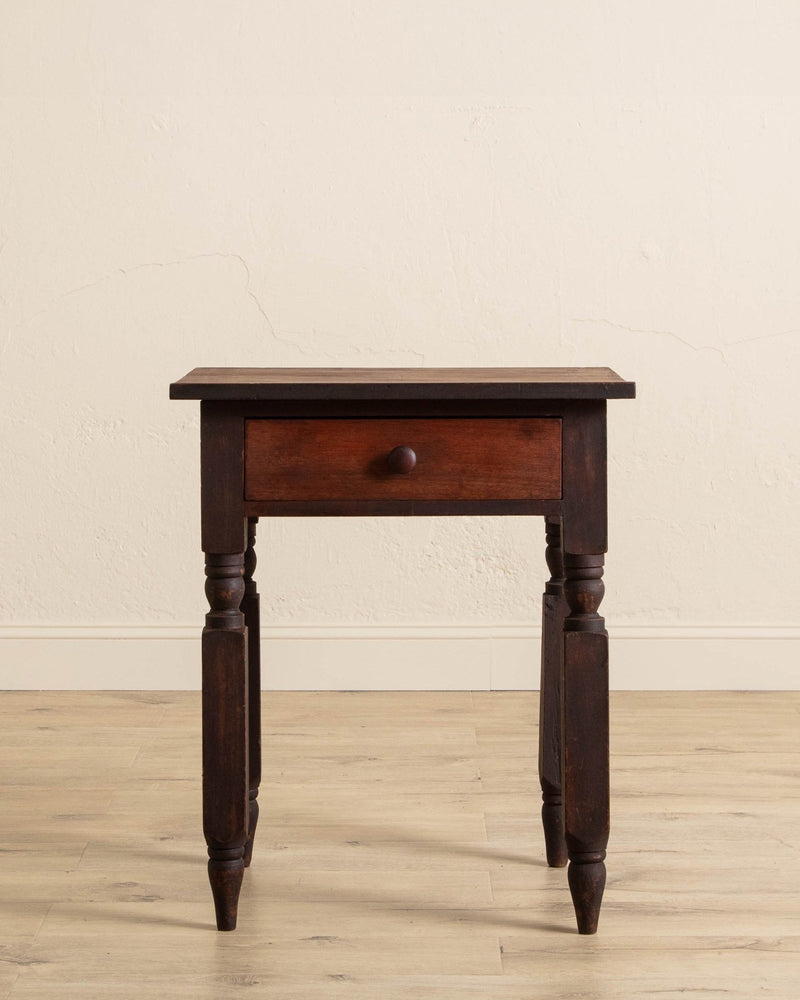 Unique Aged Side Table w/ Faceted Legs and Drawer - Lone Fox