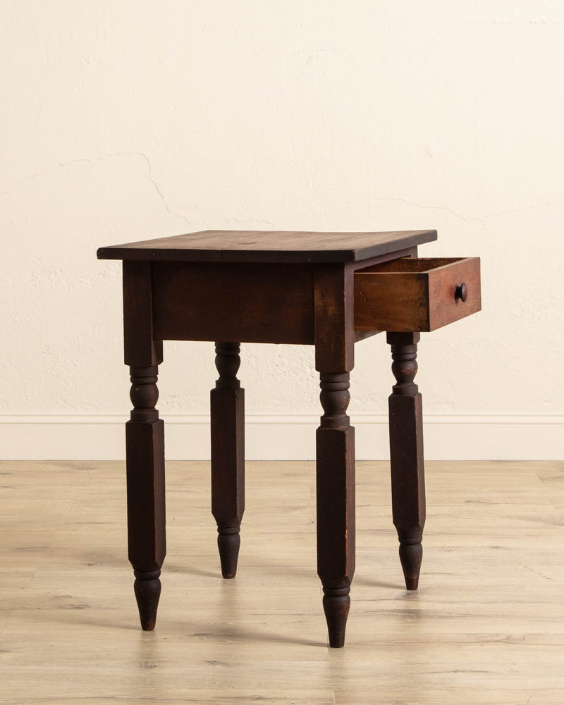 Unique Aged Side Table w/ Faceted Legs and Drawer - Lone Fox