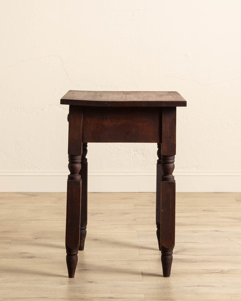 Unique Aged Side Table w/ Faceted Legs and Drawer - Lone Fox