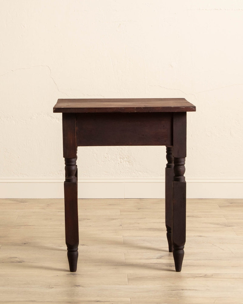 Unique Aged Side Table w/ Faceted Legs and Drawer - Lone Fox