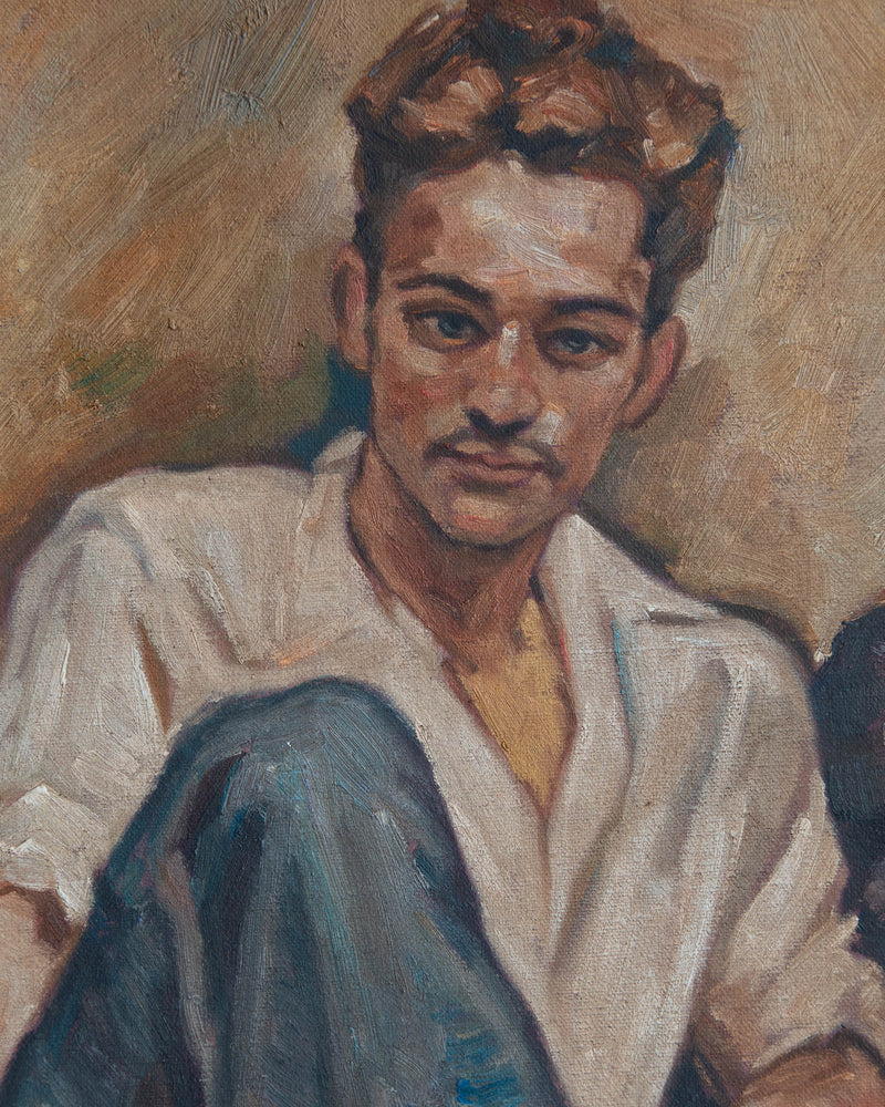 Young Man with Mustache Oil Portrait