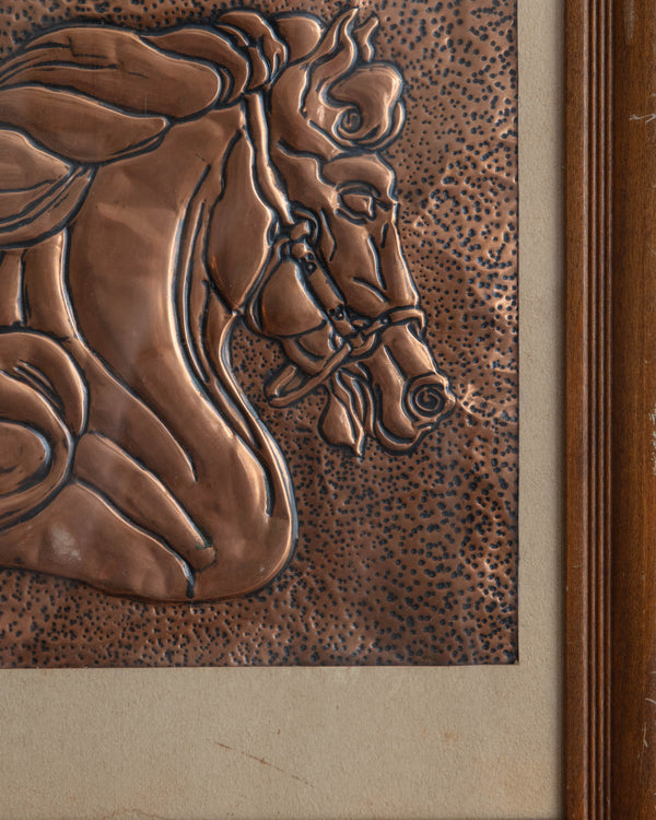 Framed Hammered Copper Horse Bust