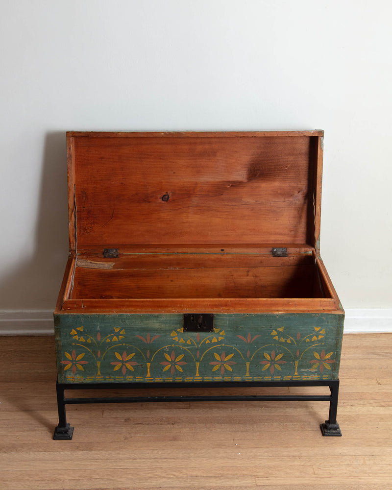 Early 19th Century American Painted Trunk on Iron Stand