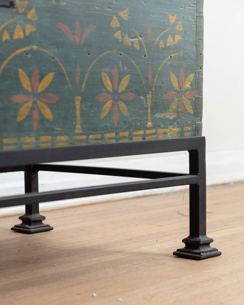 Early 19th Century American Painted Trunk on Iron Stand