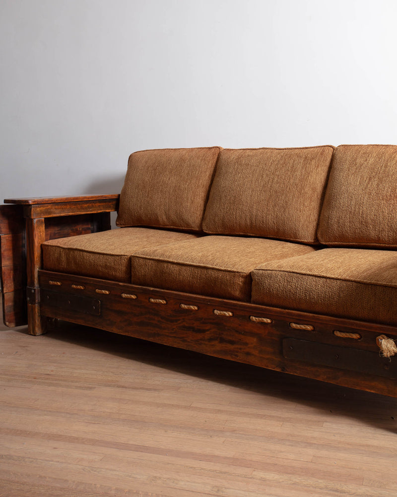 Signed 1920's Monterey Sofa w/ Cotton Chenille Upholstery