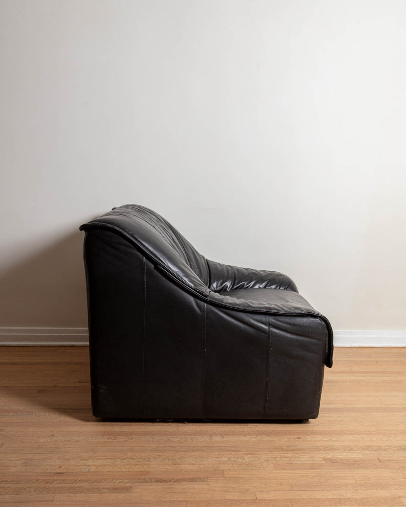 Ruched Black Italian Leather Chair
