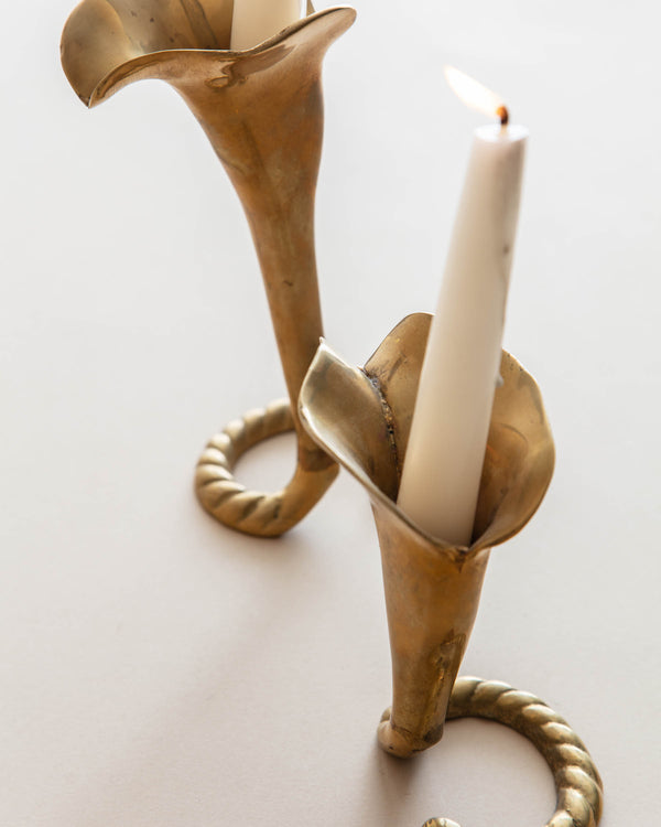 Pair of Brass Lily Candle Holder