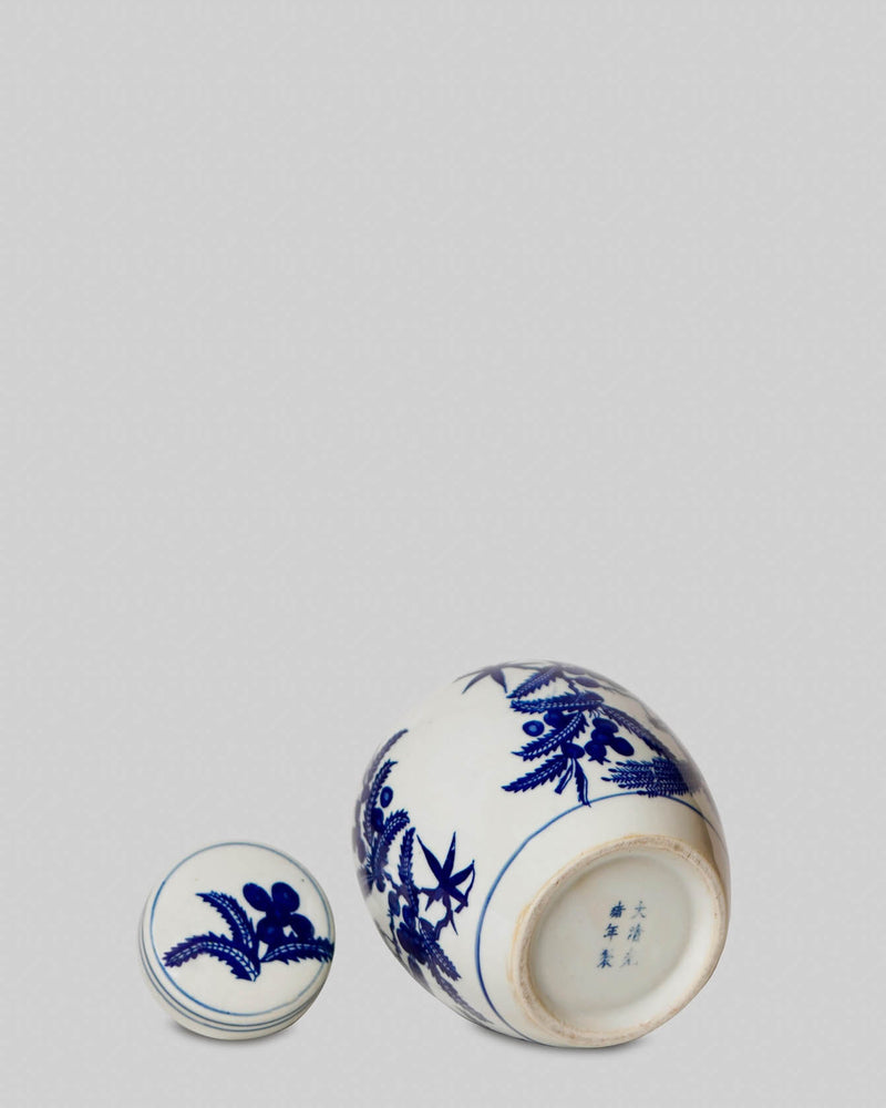 Blue and White Porcelain Bird and Flower Round Jar