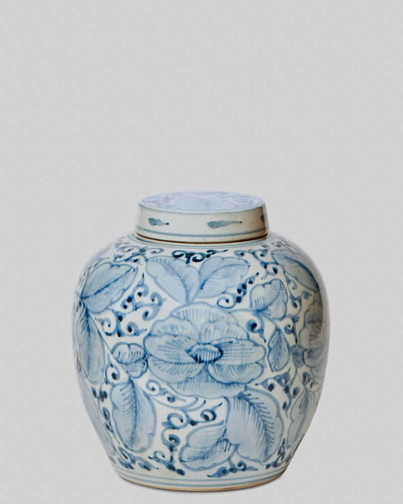 Lidded Blue and White Porcelain Rose Storage Jar