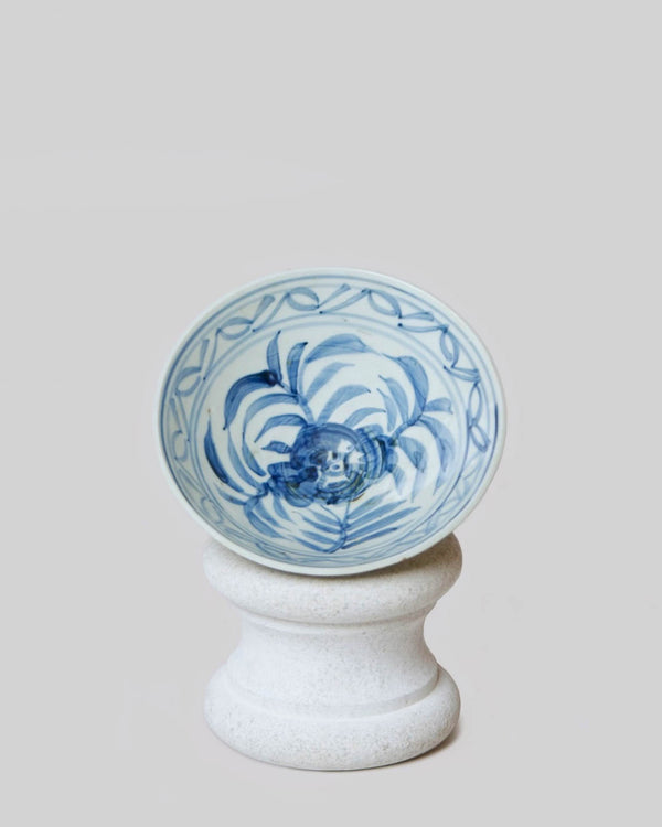 Small Blue and White Porcelain Floral Conical Bowl