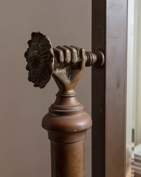 Antique Bronze Standing Cheval Mirror w/ Hand Details
