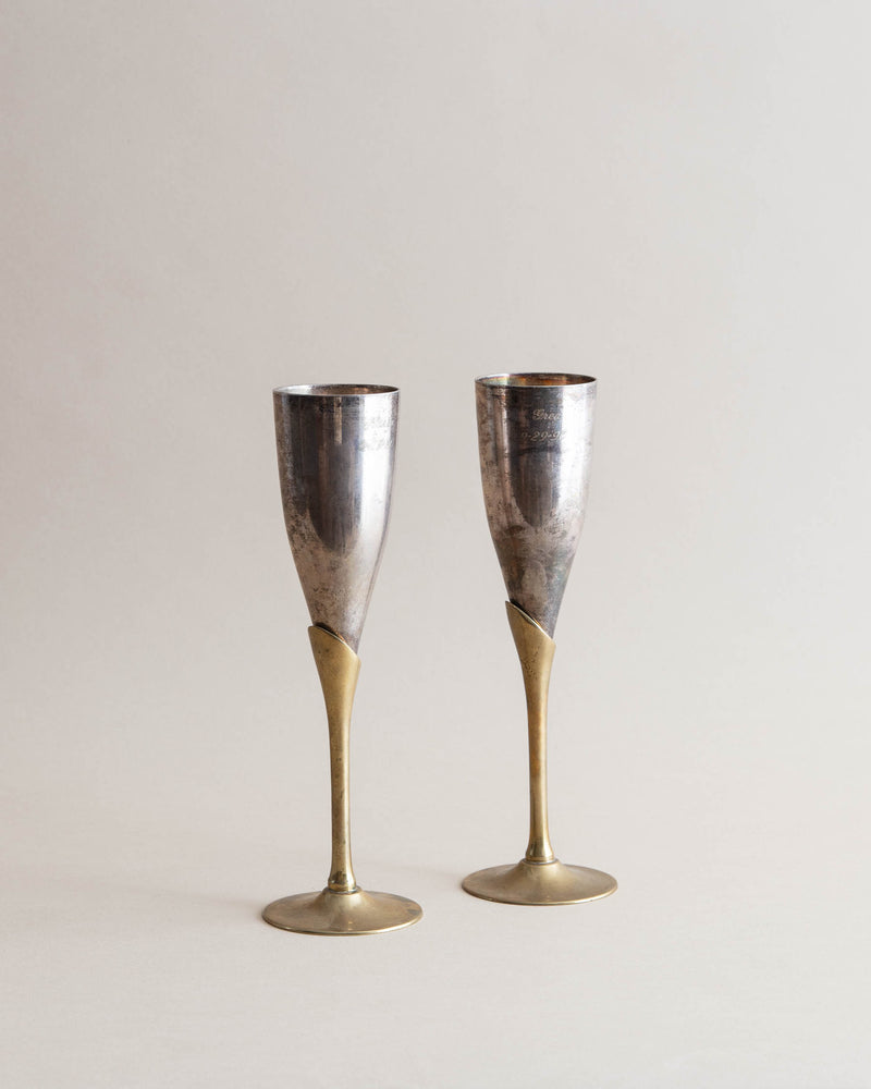 Brass and Pewter Champagne Flutes (Pair)