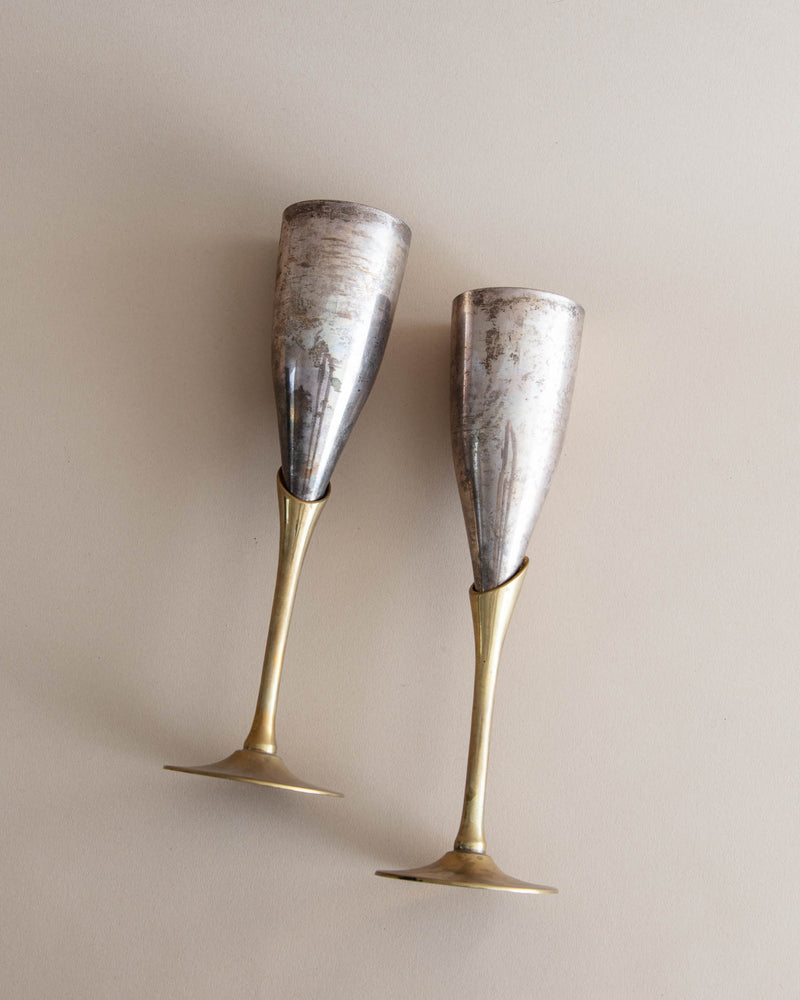 Brass and Pewter Champagne Flutes (Pair)