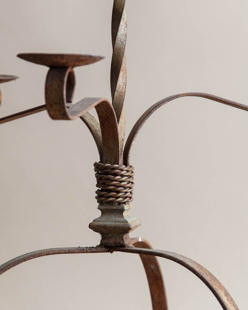 Rusty Iron Candelabra w/ Rope Detail