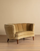 Danish Banana Sofa in Original Hached Mohair, 1940's