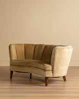 Danish Banana Sofa in Original Hached Mohair, 1940's