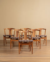 Set of 6 Danish Carved Oak Dining Chairs in Cabin Plaid, 1960's