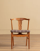 Set of 6 Danish Carved Oak Dining Chairs in Cabin Plaid, 1960's