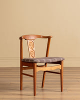 Set of 6 Danish Carved Oak Dining Chairs in Cabin Plaid, 1960's