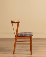 Set of 6 Danish Carved Oak Dining Chairs in Cabin Plaid, 1960's