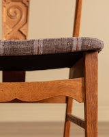 Set of 6 Danish Carved Oak Dining Chairs in Cabin Plaid, 1960's