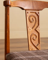 Set of 6 Danish Carved Oak Dining Chairs in Cabin Plaid, 1960's