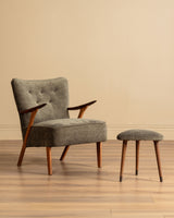 Scandinavian Lounge Chair & Ottoman in Olive Mohair, 1960's