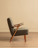 Scandinavian Lounge Chair & Ottoman in Olive Mohair, 1960's