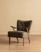Scandinavian Lounge Chair & Ottoman in Olive Mohair, 1960's
