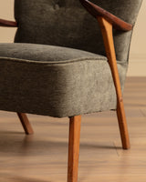 Scandinavian Lounge Chair & Ottoman in Olive Mohair, 1960's
