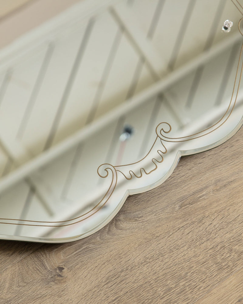 Venetian Style Crest Mirror with Etched Details, Italy, 1950s - Lone Fox