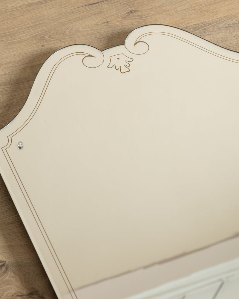 Venetian Style Crest Mirror with Etched Details, Italy, 1950s - Lone Fox