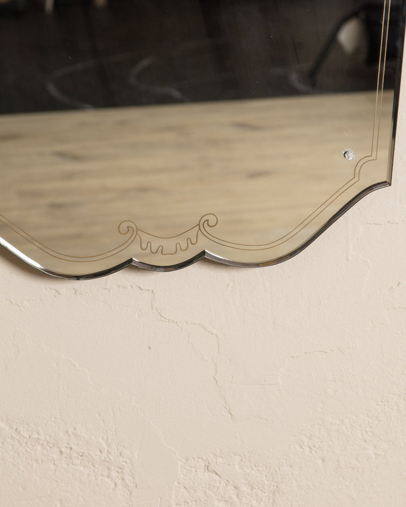 Venetian Style Crest Mirror with Etched Details, Italy, 1950s - Lone Fox