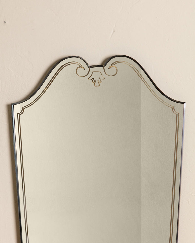 Venetian Style Crest Mirror with Etched Details, Italy, 1950s - Lone Fox