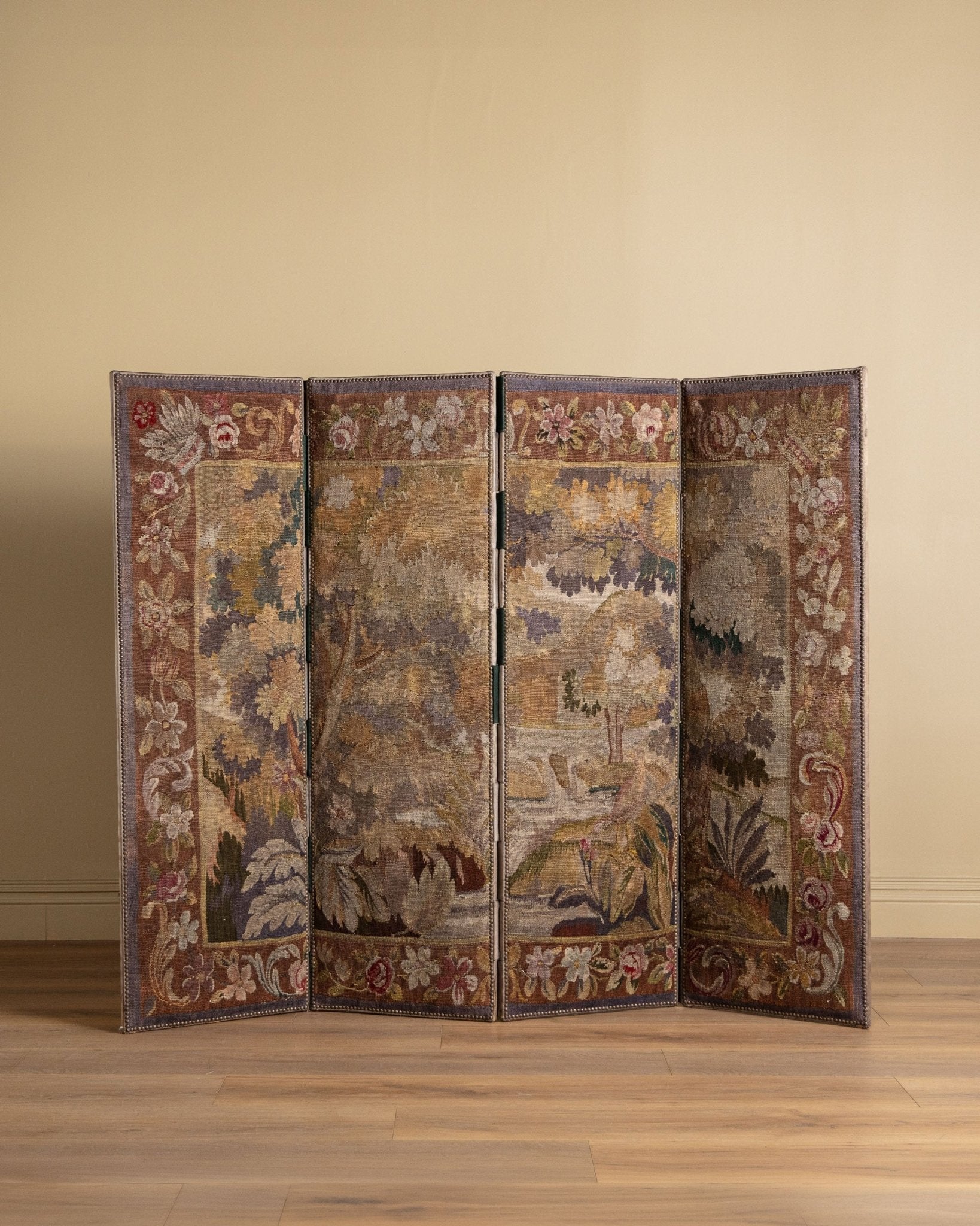 Verdure - Style Needlepoint Tapestry Folding Screen, Europe, 1930's - Lone Fox