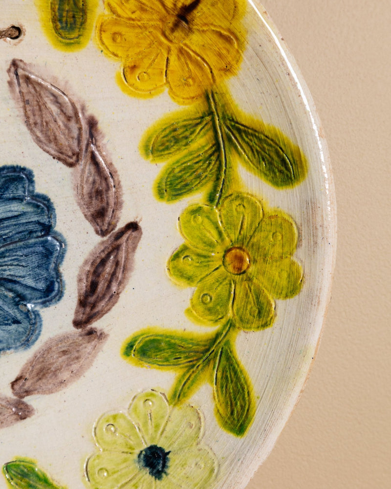 Vietri Hand-Painted Floral Ceramic Plate, Italy, Mid-20th Century