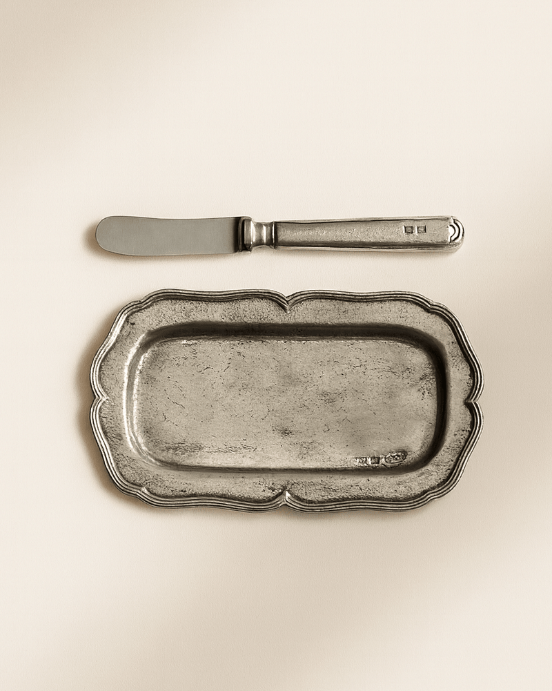 Vintage Pewter Butter Tray with Spreader - Lone Fox