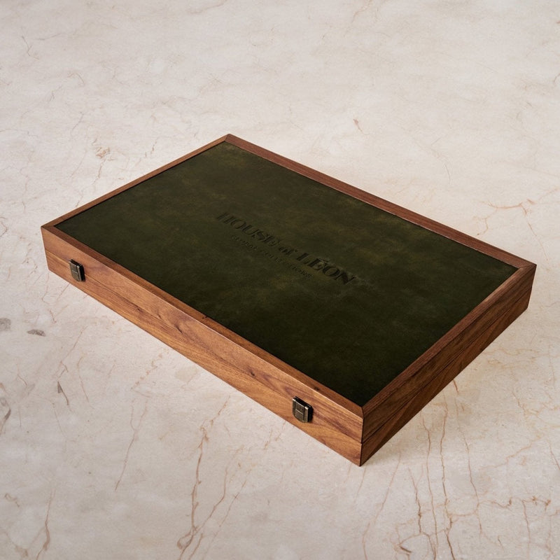 Walnut, Leather & Marble Backgammon Board - Lone Fox