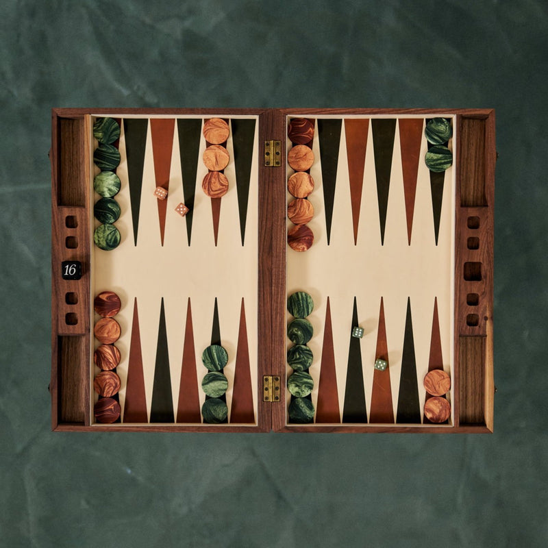 Walnut, Leather & Marble Backgammon Board - Lone Fox