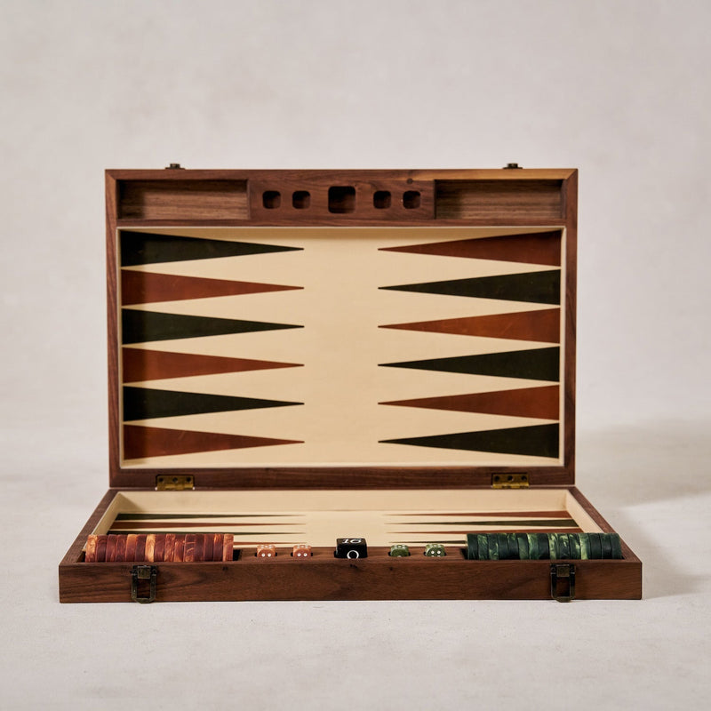 Walnut, Leather & Marble Backgammon Board - Lone Fox