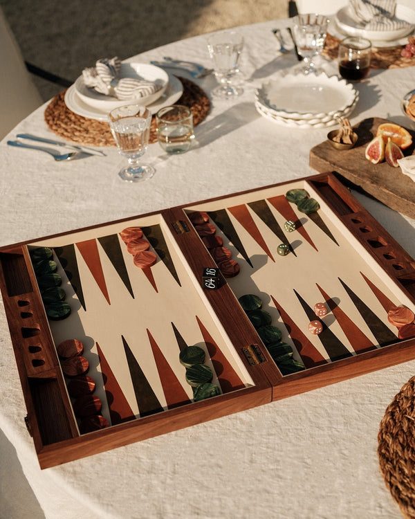 Walnut, Leather & Marble Backgammon Board - Lone Fox
