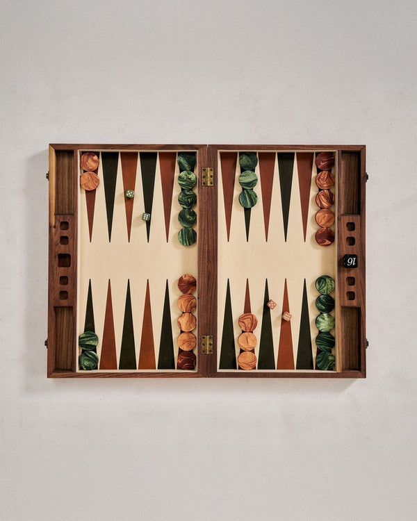 Walnut, Leather & Marble Backgammon Board - Lone Fox