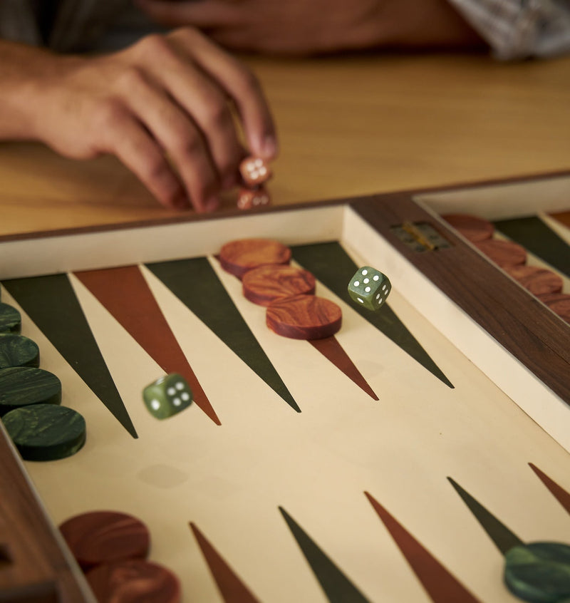 Walnut, Leather & Marble Backgammon Board - Lone Fox